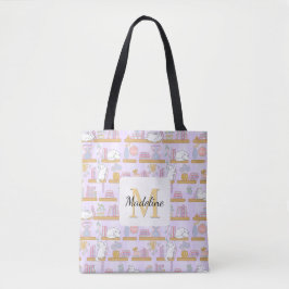 Cats in the Library Book Tote Bag Girly Purple Tasche