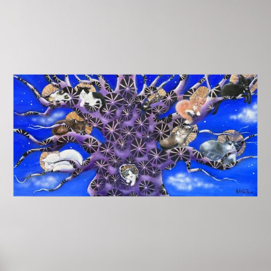 Cats in Tree Whimsical Art Poster (Vorne)
