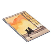 Cats in Window | Sunset Watercolor Silhouette Notizblock (Rechte Seite)