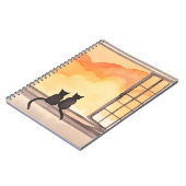 Cats in Window | Sunset Watercolor Silhouette Notizblock (Linke Seite)