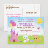 Cats Kittens Burg Rosa Geburtstagsparty Postcard Postkarte (Vorne/Hinten)