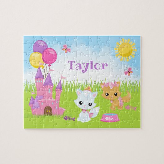 Cats Kittens Castle Pink und Lila Jigsaw Puzzle (Horizontal)