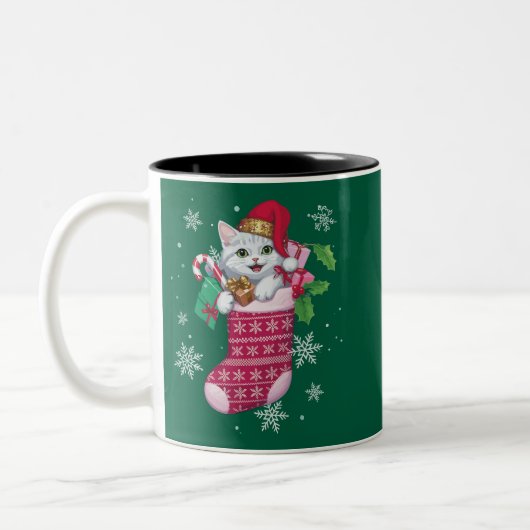 Cats Lover Christmas Funny Cats Besitzer Zweifarbige Tasse (Links)