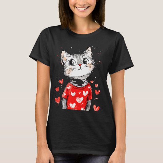 Cats Lover Heart Girls Kitten Valentine’s Day Wome T-Shirt (Vorderseite)
