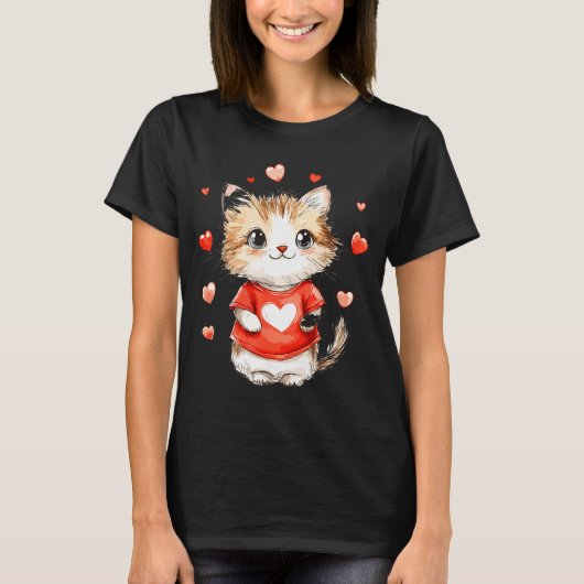 Cats Lover Heart Girls Kitten Valentine’s Day Wome T-Shirt (Vorderseite)