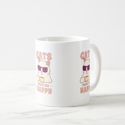 Cats Make Me Happy Mug Kaffeetasse (VorderseiteRechts)