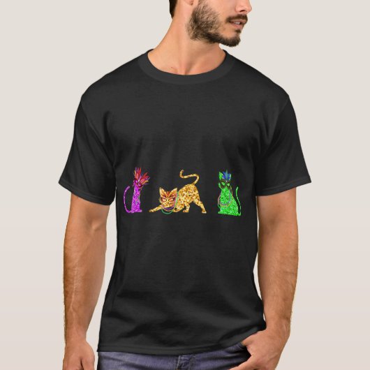 Cats Mardi Gras Silhouette, New Orleans Carnival C T-Shirt (Vorderseite)