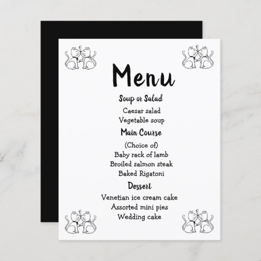 Cats Menu Schwarz-weiße Hochzeitsparty Kitty Moder (Vorne/Hinten)