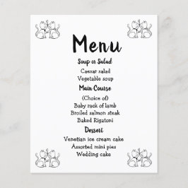 Cats Menu Schwarz-weiße Hochzeitsparty Kitty Moder