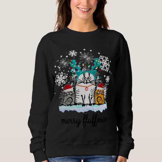 Cats Merry Fluffmas lustige Weihnachtskostüme Sweatshirt (Vorderseite)
