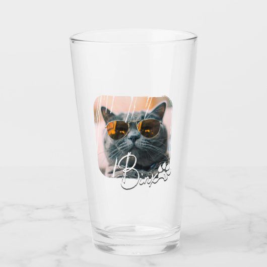 Cat's Modern Simple Cool Grunge Name and Foto Glas (Vorderseite)