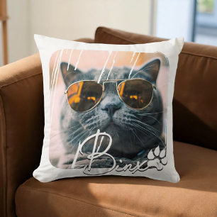 Cat's Modern Simple Cool Grunge Name and Foto Kissen