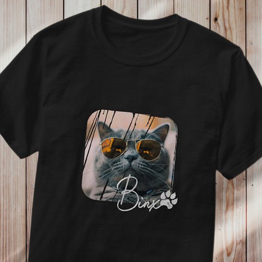Cat's Modern Simple Cool Grunge Name and Foto T-Shirt