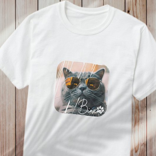 Cat's Modern Simple Cool Grunge Name and Foto T-Shirt