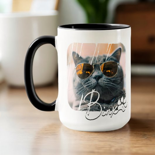 Cat's Modern Simple Cool Grunge Name and Foto Tasse