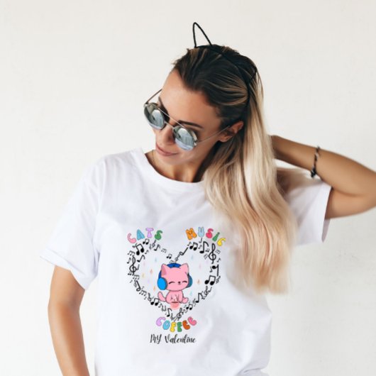 Cats Music Coffee Mein Valentine T-Shirt