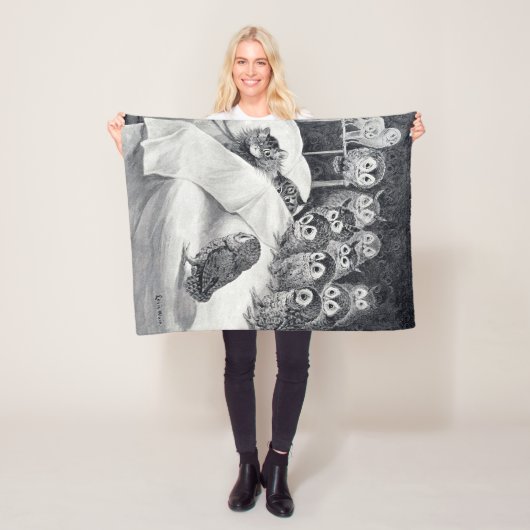 Cats Nightmare Owl Bird, Louis Wain Fleecedecke (Beispiel)