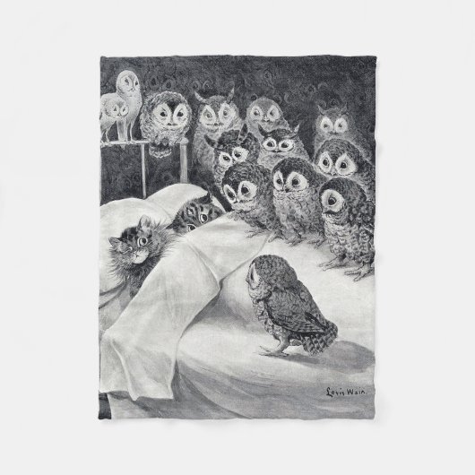 Cats Nightmare Owl Bird, Louis Wain Fleecedecke (Vorderseite)