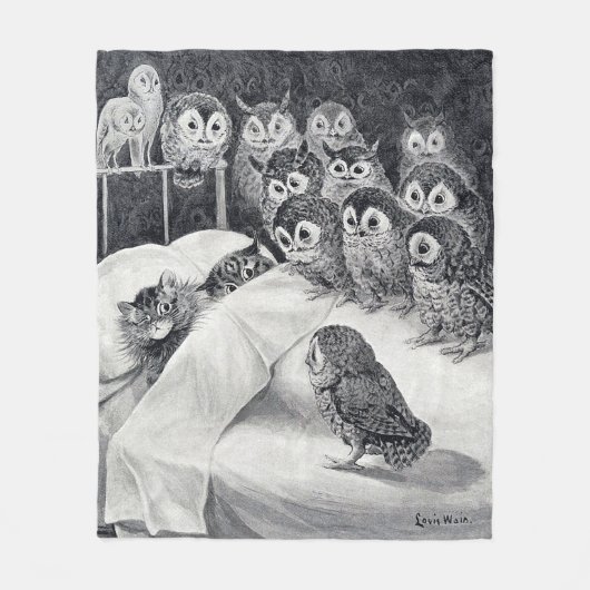 Cats Nightmare Owl Bird, Louis Wain Fleecedecke (Vorderseite)