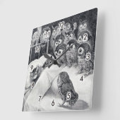Cats Nightmare Owl Bird, Louis Wain Quadratische Wanduhr (Winkel)