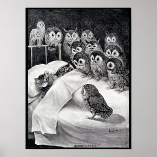 Cats Nightmare (& Owls) Vintage Kopie von Louis Wa Poster