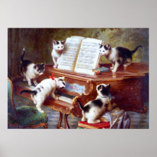 Cats on a Piano Vintage Antique  Poster