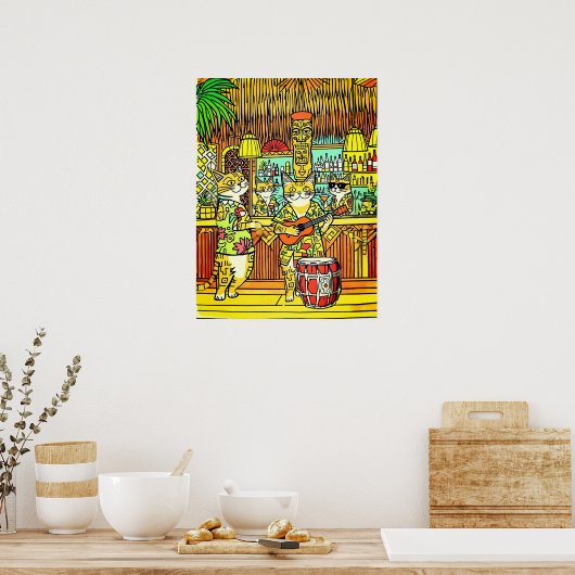 Cats on an Island Vacation in a Tiki Bar Poster (Küche)
