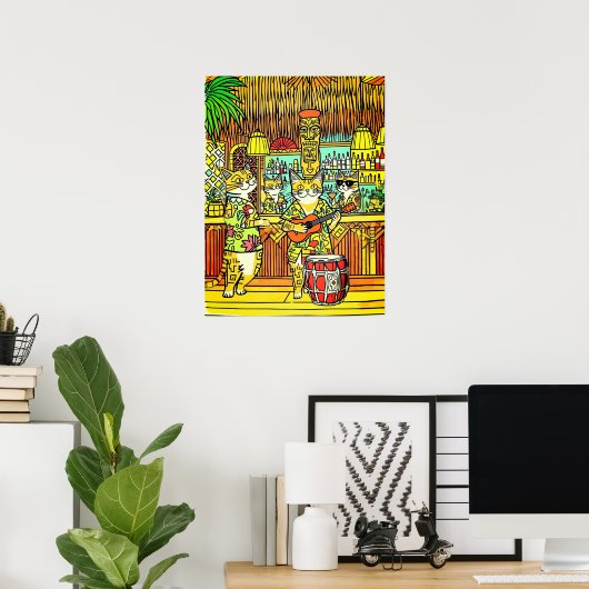 Cats on an Island Vacation in a Tiki Bar Poster (Heimbüro)