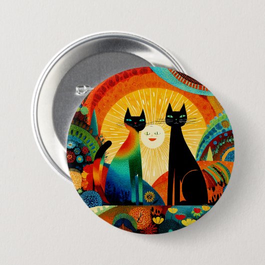 Cats on Bright and Colorful Background, Button (Vorne & Hinten)