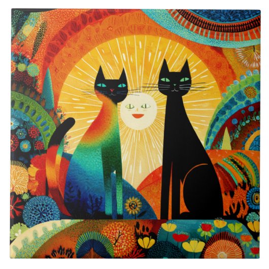 Cats on Bright and Colorful Background, Fliese (Vorderseite)