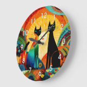 Cats on Bright and Colorful Background, Große Wanduhr (Winkel)
