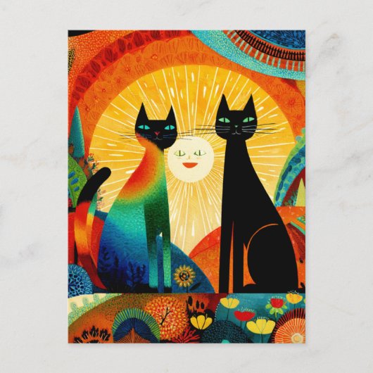 Cats on Bright and Colorful Background, Postkarte (Vorderseite)