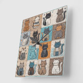 Cats Patchwork Quilt Muster Quadratische Wanduhr (Winkel)