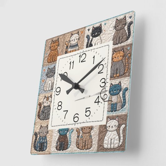 Cats Patchwork Quilt Muster Quadratische Wanduhr (Winkel)
