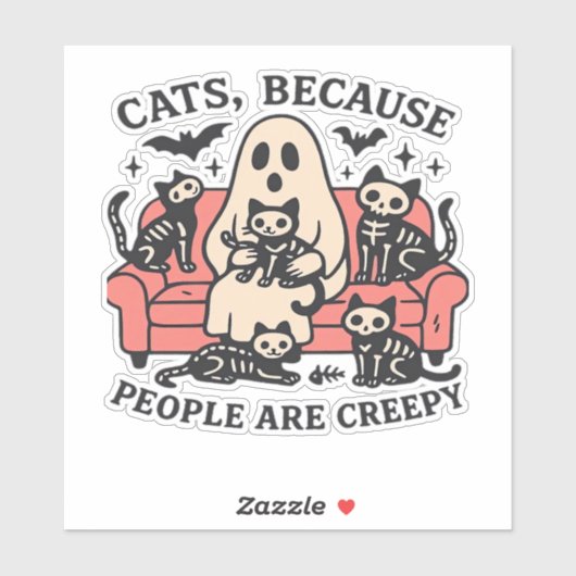 Cats People Are Creepy Skeleton Halloween Tee Over Aufkleber (Blatt)