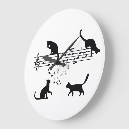 Cats Playing Music Notes Große Wanduhr (Winkel)