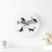 Cats Playing Music Notes Große Wanduhr (Zuhause)