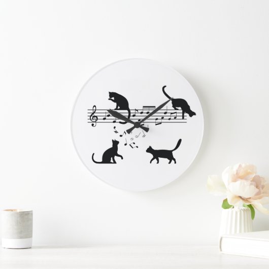 Cats Playing Music Notes Große Wanduhr (Zuhause)