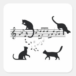 Cats Playing Music Notes Quadratischer Aufkleber