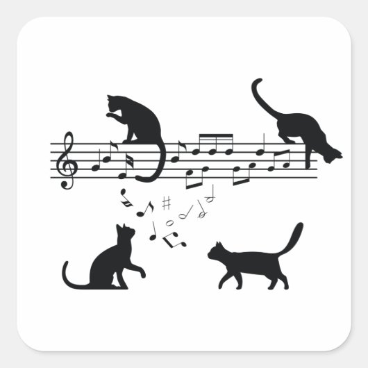 Cats Playing Music Notes Quadratischer Aufkleber (Vorderseite)