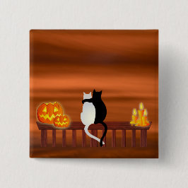 Cats Pumpkins Candles Halloween Button