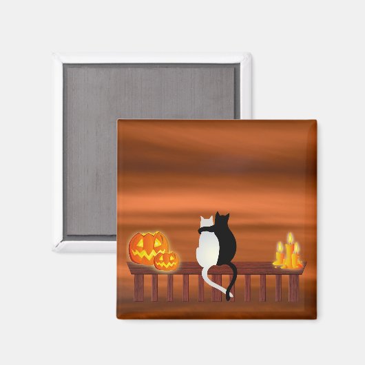 Cats Pumpkins Candles Halloween Magnet (Vorderseite/Rückseite)
