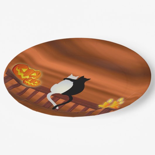 Cats Pumpkins Candles Halloween Pappteller (Schrägansicht)