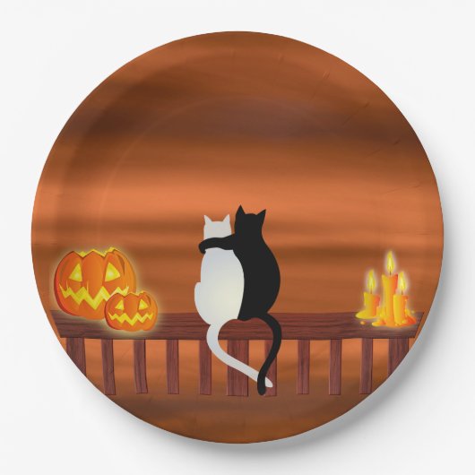 Cats Pumpkins Candles Halloween Pappteller (Vorderseite)
