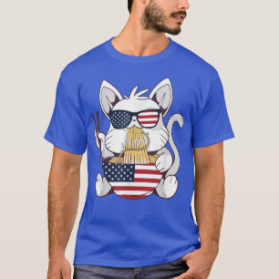 Cats Ramen Anime American Flag 4. Juli  T-Shirt