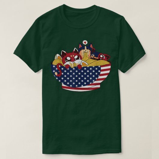 Cats Ramen Anime American Flag USA 4. Juli Fou T-Shirt (Design vorne)