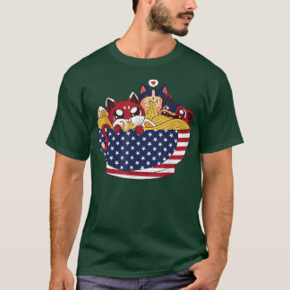 Cats Ramen Anime American Flag USA 4. Juli Fou T-Shirt