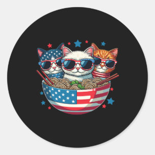 Cats Ramen Anime American Flag USA Funny 4. Ju Runder Aufkleber