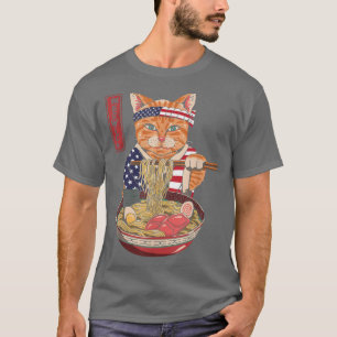 Cats Ramen Anime American Flag USA Funny Vierte 4t T-Shirt