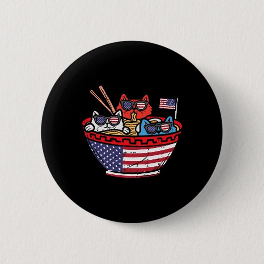 Cats Ramen Anime Amerikanische Flagge Usa Lustig 4 Button (Vorderseite)